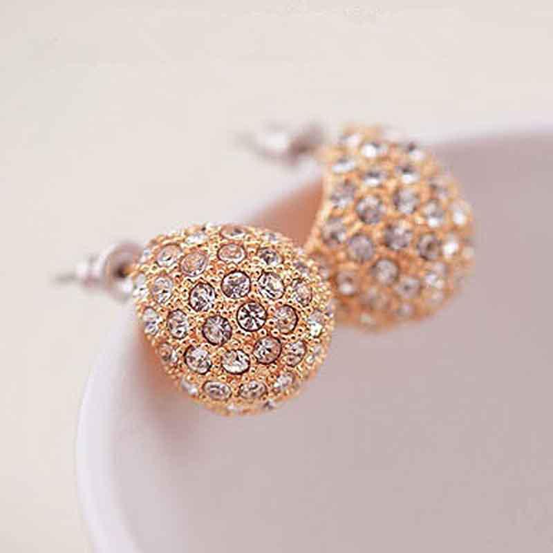 Fashion Korean Womens Style Crescent Moon Rhinestone Shining Stud Earrings