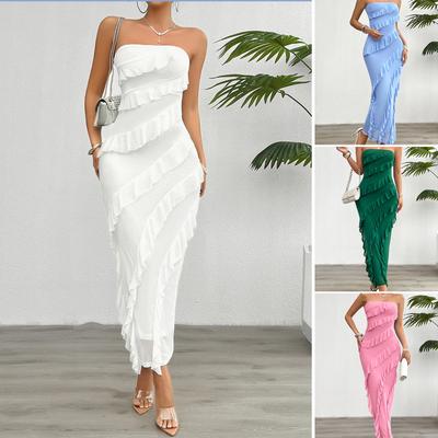 Women's Spring and Summer Sexy Hip-pack Solid Color Slim Strapless Dress