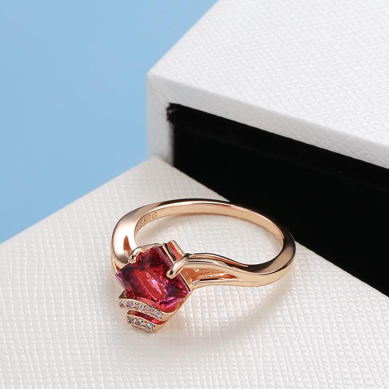 Set di Orecchini Anello Quadrati Rossi in Zircone Naturale Set di Gioielli da Matrimonio alla Moda Orecchini Pendenti in Oro Rosa per Donne