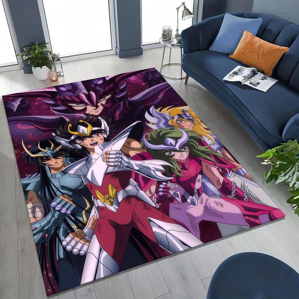 Retro Anime Saint Seiya Gold Saint Cartoon Rug for Bedroom Living Room Sofa Home Doormat Decor,Kids Play Non-slip Floor Mat Gift