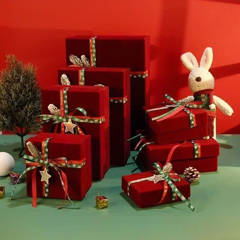 Christmas Velvet Gift Box, Bow Gift Box, Sky Cover Gift Box, Empty Box, New Year Gift Box, Lipstick Gift Box