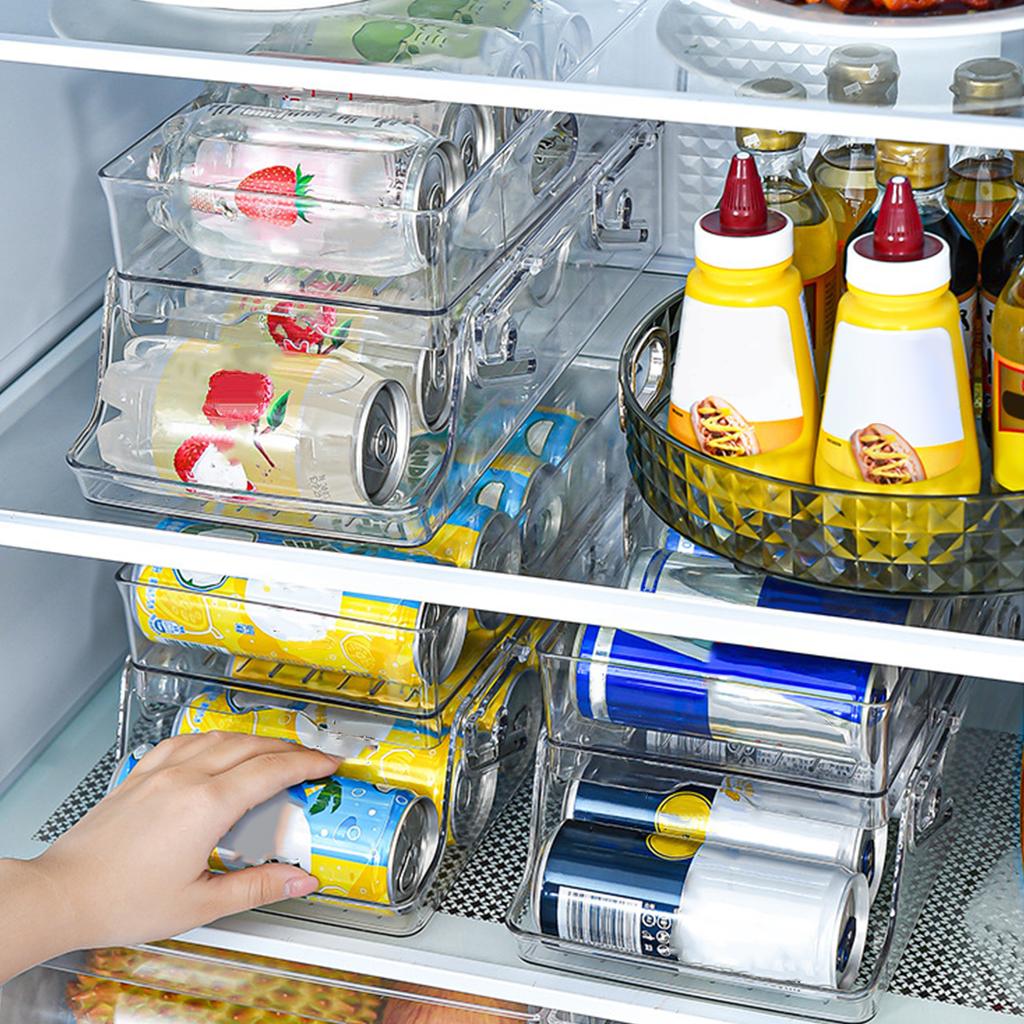 2-Layer Drink Dispenser Refrigerator Automatic Rolling Beer Cola Organizer Box Large Capacity Clear Beverage Soda Can Holder