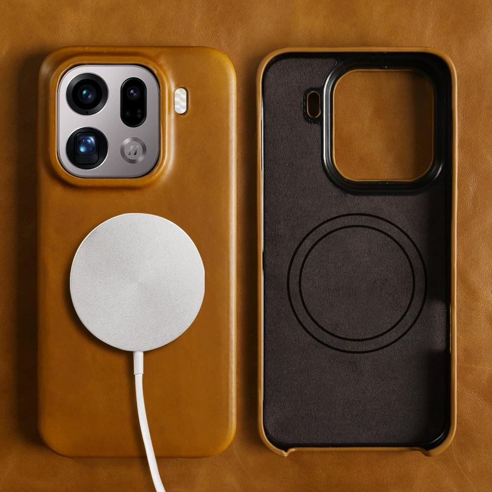 Genuine Leather Waxed Oil Texture Case for OPPO Find X9 Pro X8 Ultra X8S X8 Pro Trendy Style Vintage Cowhide Magnetic Full Coverage Cover