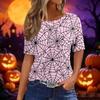 Women's Casual Short Sleeve Crewneck T-Shirt with Halloween and Pumpkin Print for Fall Parties
