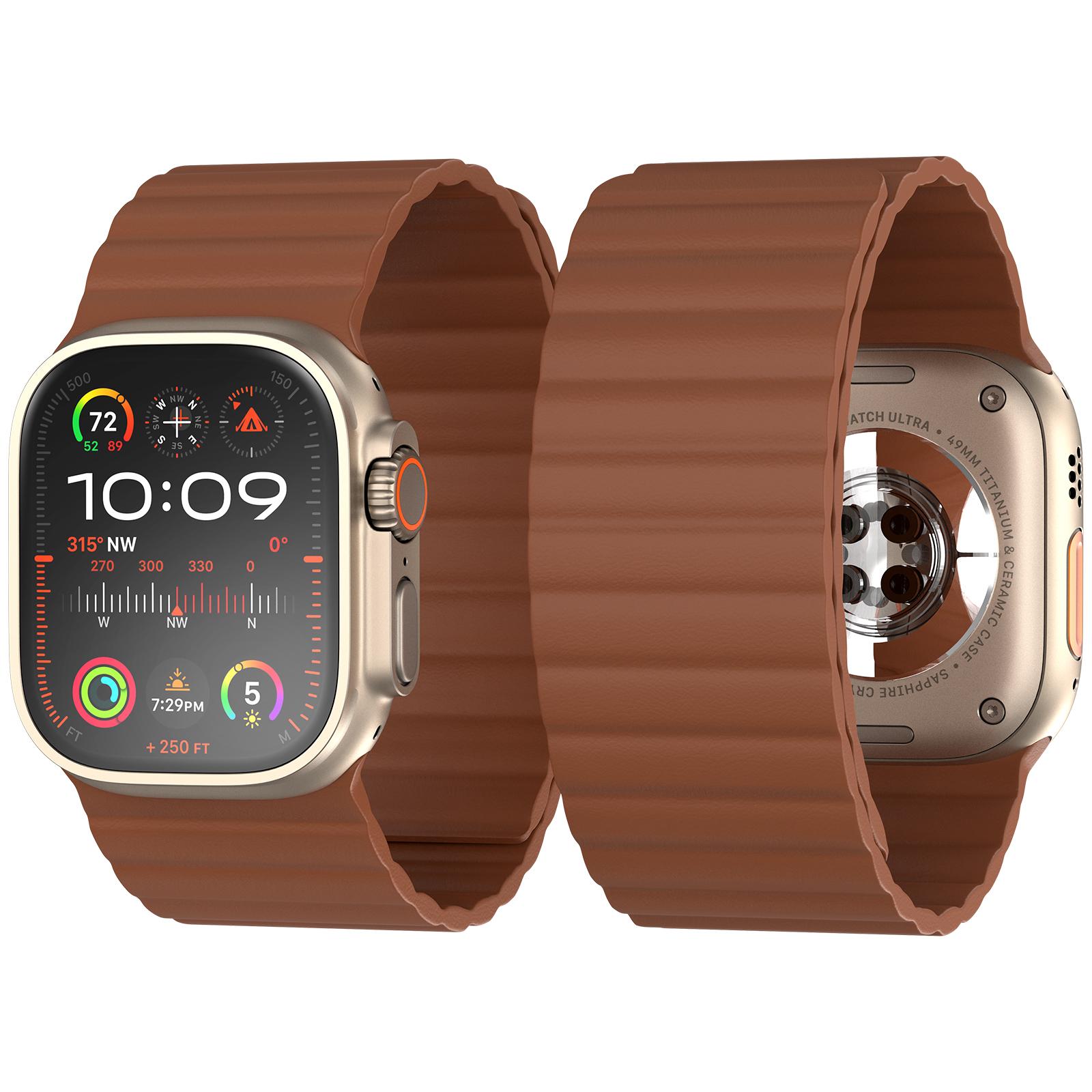 

Стильный Ультраширокий Магнитный Кожаный Ремешок для Apple Watch Серии 11/10/9/8/7/6/5/4 42мм 44мм 45мм 46мм 44mm45mm46mm49mm коричневый