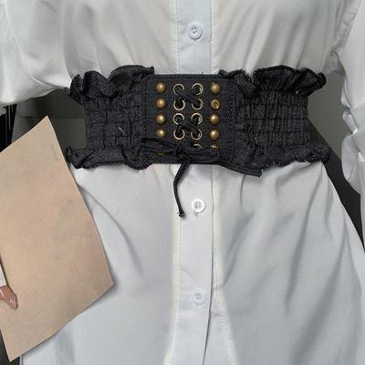 Damen Elastischer Gewebter Kleidergürtel Punk-Stil Denim Dehnbar Korsett Breite Kante Alleskönner Retro