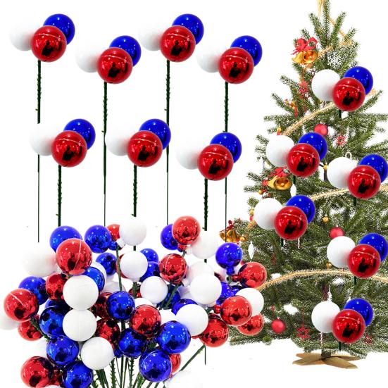 Independence Day Colorful Balls And Branches, Red White Blue Floral Poles, Reusable Plastic Foam Spheres, Vase Cake Decoration, Patriotic Party Decor