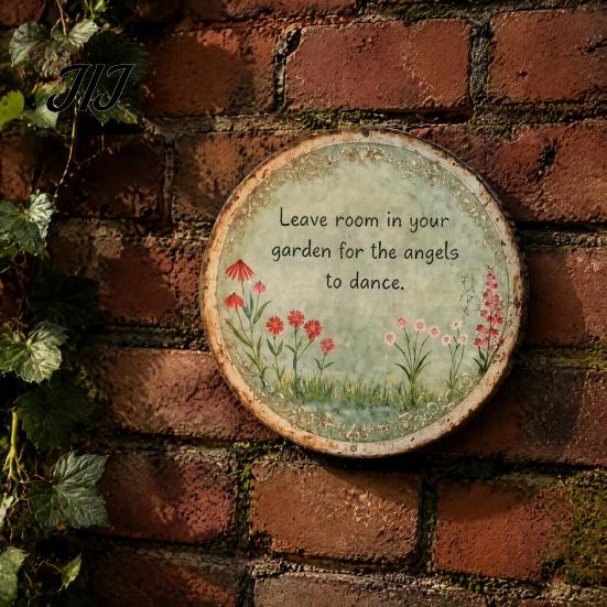 Weatherproof Iron Plaque Round Garden Metal Sign, Retro Distressed Wall Decor, Weather Resistant Decor Vintage Art for Outdoor Courtyard Patio