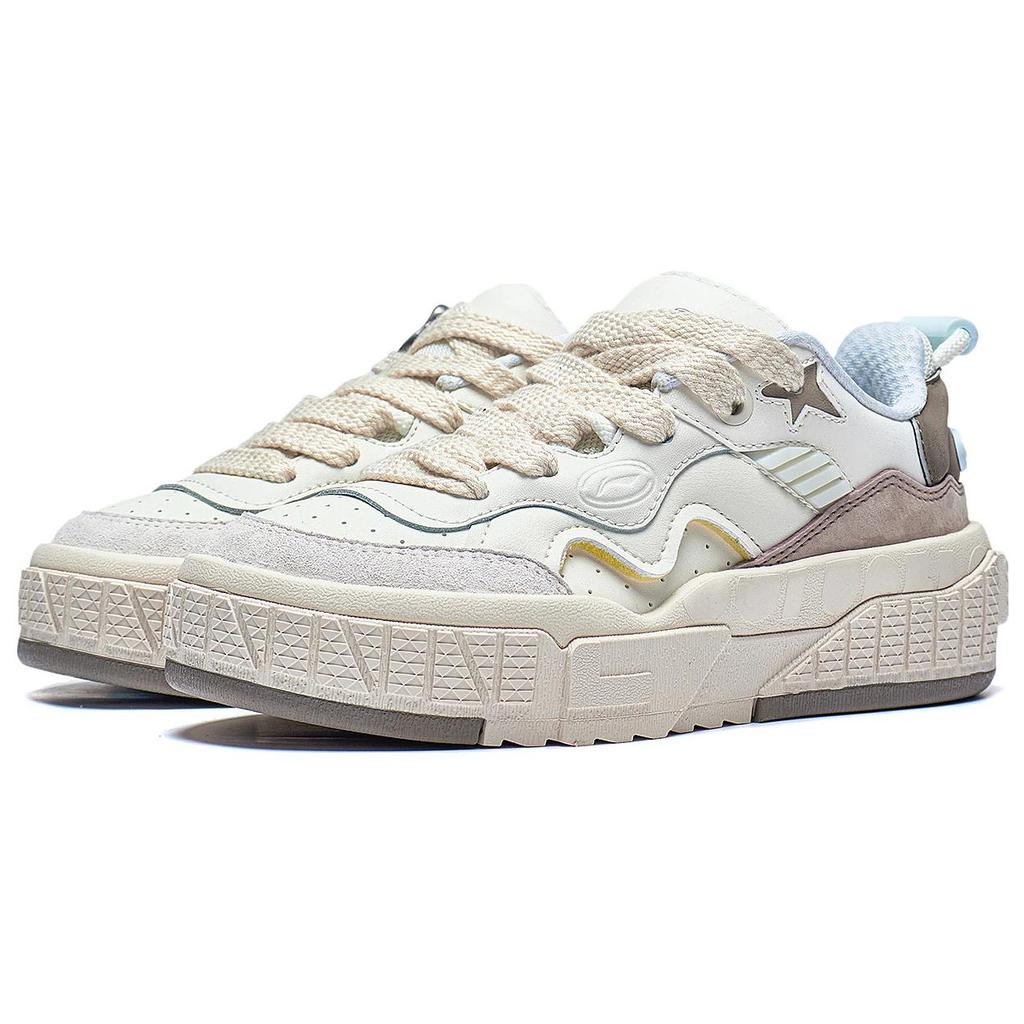 Li Ning 001 UNBLOCK Comfortable Cushioning, Wear Resistant Low Top Casual Shoes Women's Beige White Brown AGCT218-3