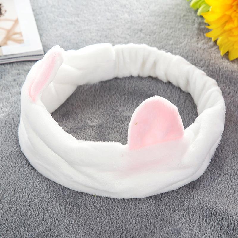 Korean Style Cute Cat Ear Embroidered Face Washing Headband Set