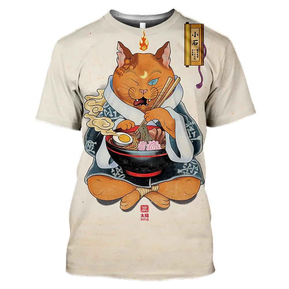 Neue Mode Vintage T-Shirt Samurai Katze Tattoo Shirt Herren 3D Cooler Druck Kunst Klassisches Shirt Sommer Trend T-Shirt