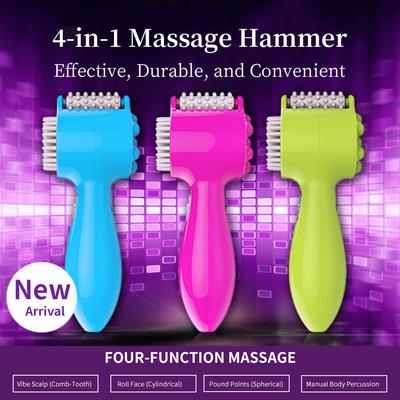 Masseur de tête 4 en 1 Rouleau de massage électrique Marteau de massage à vibration par tapotement Relaxation par massage Rouleau de tête Peigne Masseur de cuir chevelu