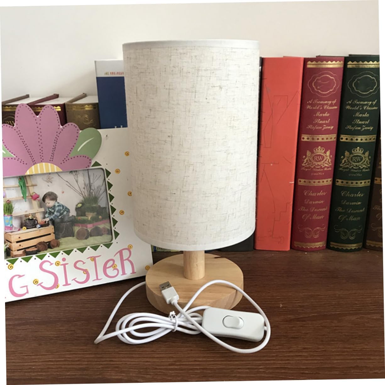 

Linen Cloth Desktop Lamp Light Nightstand Lamp Bedside Night Light Tabletop Light