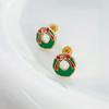 Elegant Green Bow Wreath Spiral Stud Earrings - Compact and Unique Christmas Collection