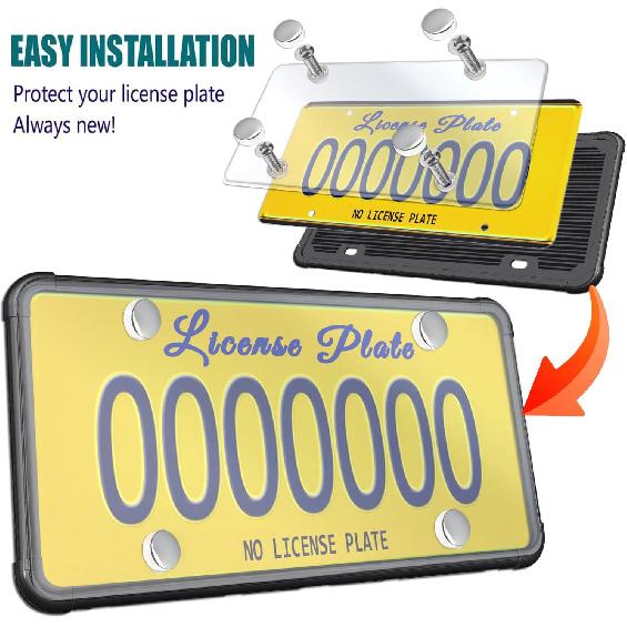 Aootf License Plate Protector- Clear Novelty Number Plate Cover With Silicone Car Tag Frame, Unbreakable Cover To Protect Front Or Back License Plate