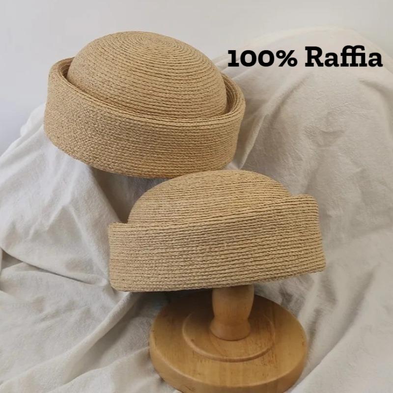 Garden Supplies My Women's 2026 New Natural 100% Raffia Fedoras Berets Hat Summer French Retro Dome Top Pillbox Hat S Vacation Beach Straw Hat