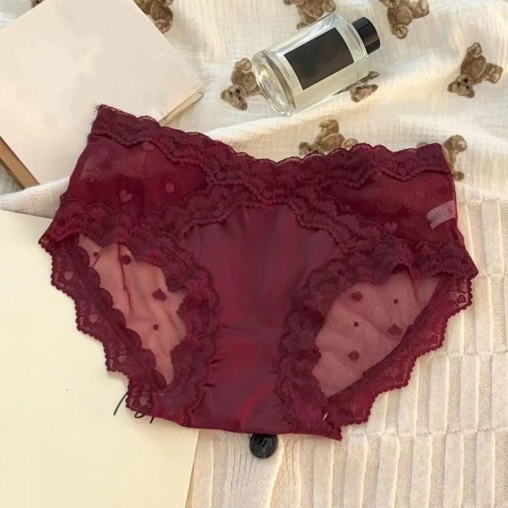 Transparent Lace Flower Panties Satin Silk Lace Mesh Briefs Lingerie French Style Briefs  Gifts