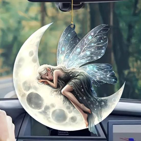 Automobile Pendant 2D Acrylic Colorful Moon Fairy Charm Car Decoration Lightweight Vehicle Hanging Ornament