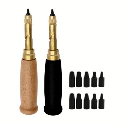 Leder-Lochstanzer mit 6 Spitzengrößen, 1,5–4 mm, Gürtel, Schraubstanzwerkzeug, Mehrkopf, DIY-Lederstanzer, Holzgriff, Handwerkzeuge