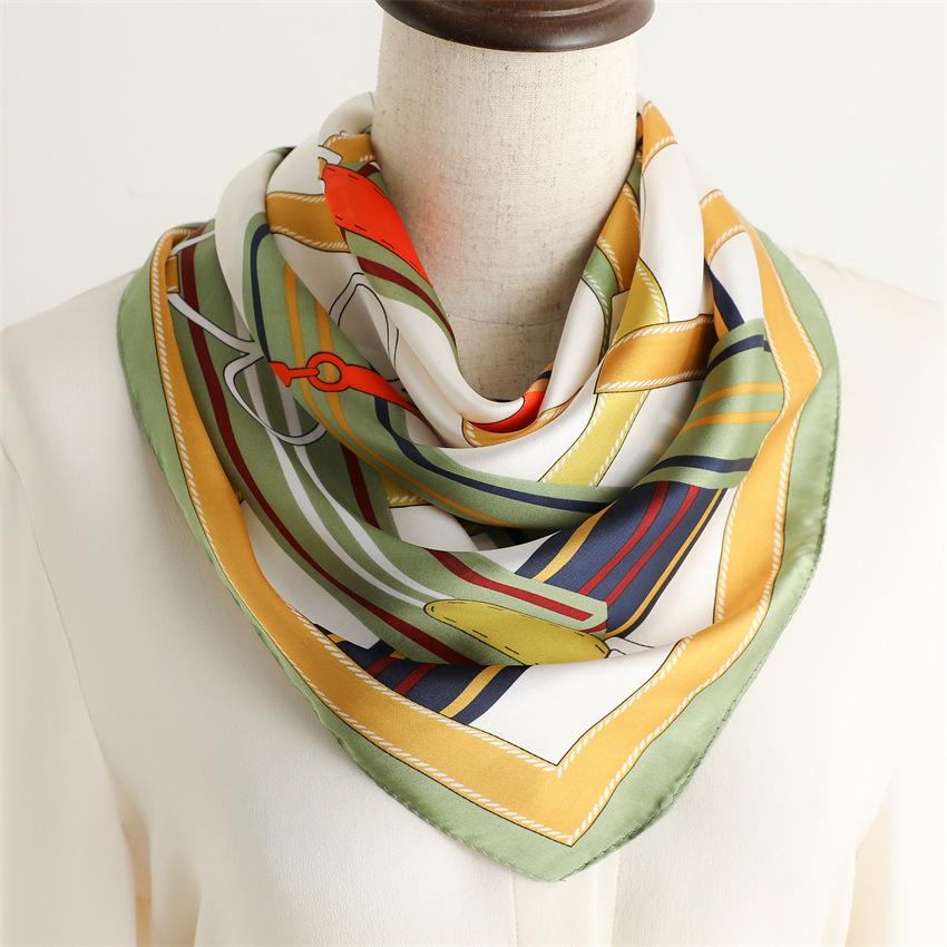 New ring splicing chain silk scarf sunscreen shawl versatile women's scarf simulation silk 71cm square scarf professional scarf