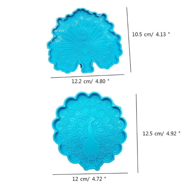 Peacocks Coaster Tray Mold  Crystal Epoxy Resin Molds Cup Mat Mug Pad Silicone Mould Coaster Making Accessories Decor