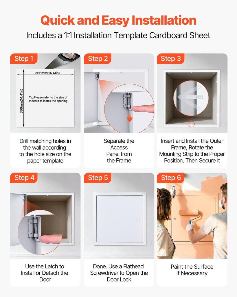 Access Panel for Drywall, 39x39 cm Galvanized Steel Access Door, Easy Install Hinged Service Panel with Screwdriver Latch, for Ceiling Plumbing