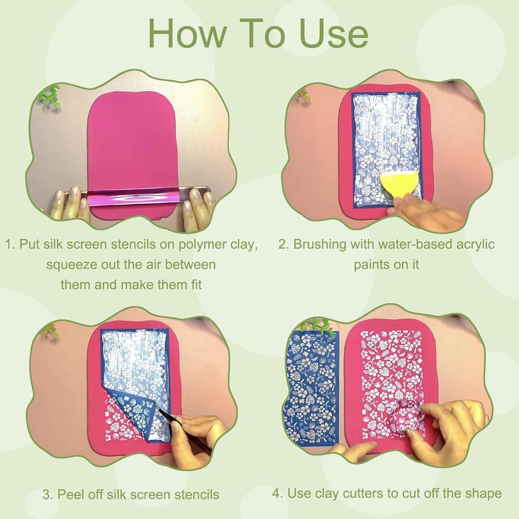 Silk Screen Stencil for Clay, Durable Boho Pattern Printing Kit DIY Craft Jewelry, Clay Silk Screen for Earrings Decoration, 3 PCS Each 5.9" X 3.5"