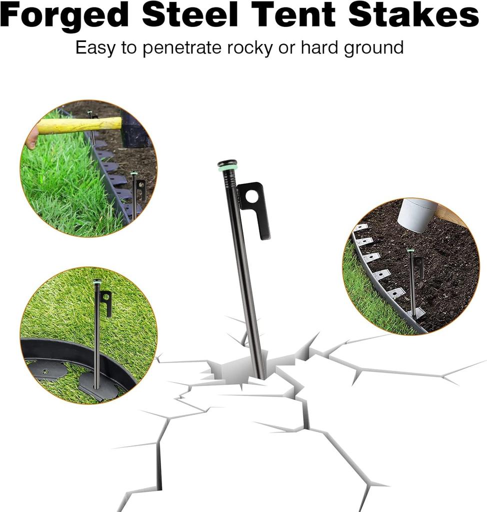 Tent Stakes Heavy Duty Metal Tent Pegs Steel Tent Stakes Fluorescent Silicone Rings Special Bag for Camping Used On Rocks