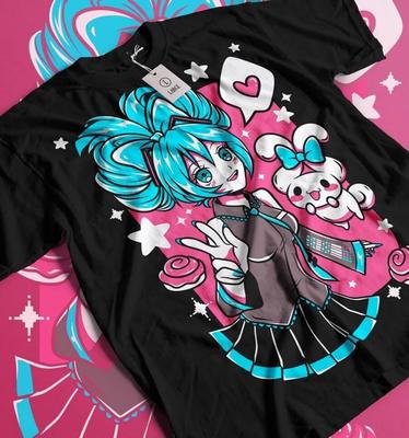 Vocaloid Hatsune Miku × Sanrio Cinnamoroll Anime Manga Unisex Tričko Tričko Tričko Unisex Tričko
