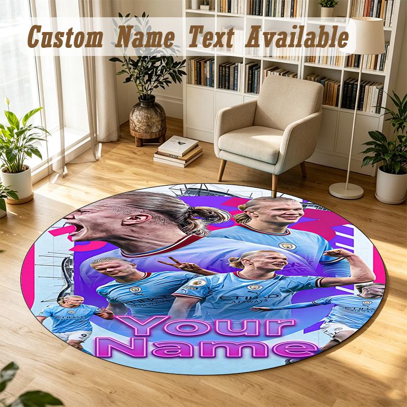 Round Rug Custom NameErling Haaland Pattern Non Slip Carpet Home Floor Decor