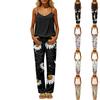 Women's Two Piece Set Sleeveless Pullover Top with Back Cutout Elastic Waistband Long Pants Floral Print Casual Loungewear