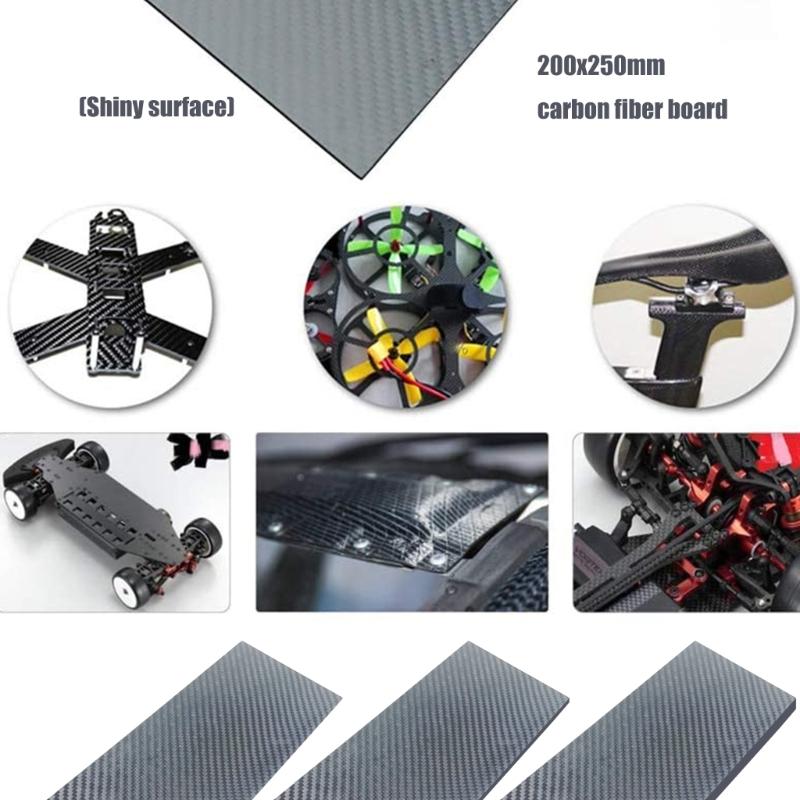 Carbon Fiber Sheet 200x250mm Glossy Finish Flat Carbon Fiber Board Plate Plain Weave Panel Sheet for Kite Remote Drones