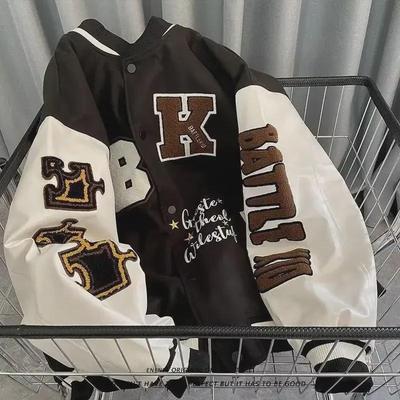 2023 Retro Embroidered Baseball Jacket for Women – American Style Cotton Coat, Loose Fit for Spring & Autumn