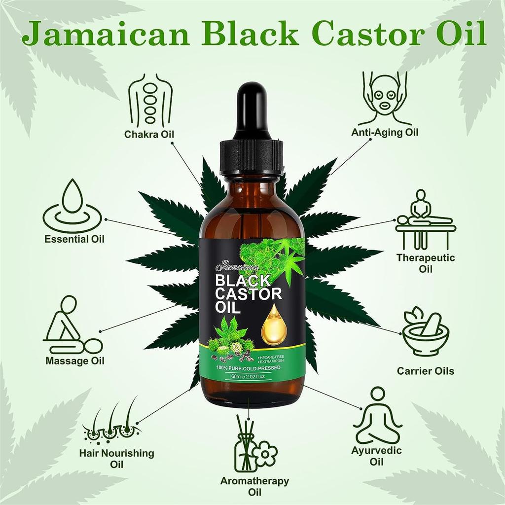 Jamaikanisches schwarzes Rizinusöl, Bio-Rizinusöl, kaltes schwarzes Rizinusöl Bio für Körper, Haare, Haut, Massageöl, Haarpflege 60ml