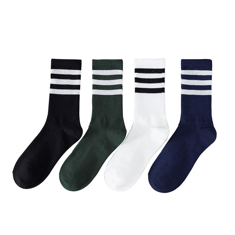 College-style Socks for Women, Autumn and Winter Striped Sports Mid-calf Socks, Trendy and Versatile Long Cotton Socks