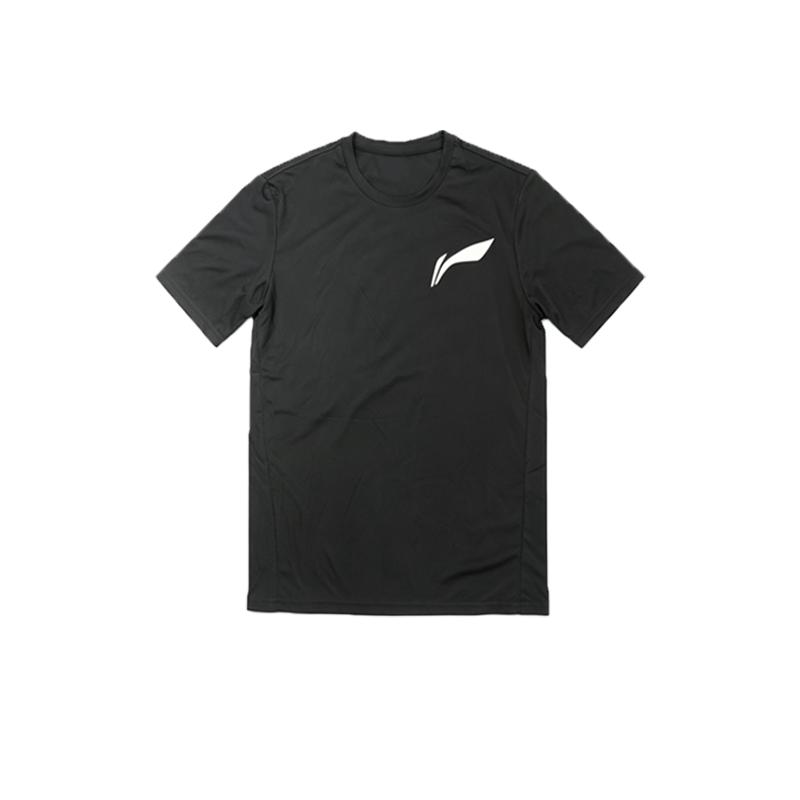 Li-Ning Plain Logo Minimalist Fashion Versatile Breathable Pullover Short Sleeve Casual Sports Suit Unisex suits Black YATW097-1