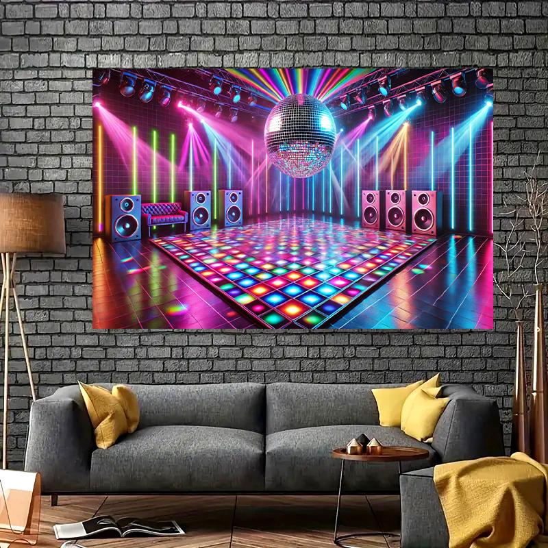 Disco Dance Floor Scene Background Party Banner, Suitable for Holiday, Studio, Home, and Garden Celebrations