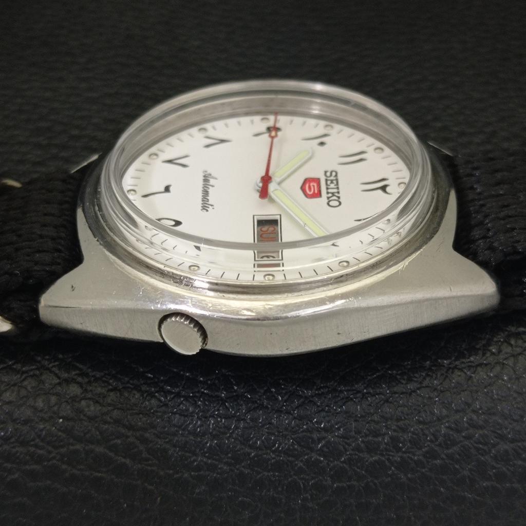 Seiko 5 AUTOMATIC JAPAN MENS VINTAGE ARABIC WHITE COLOR DIAL WATCH A701501-5 R206b-a701501