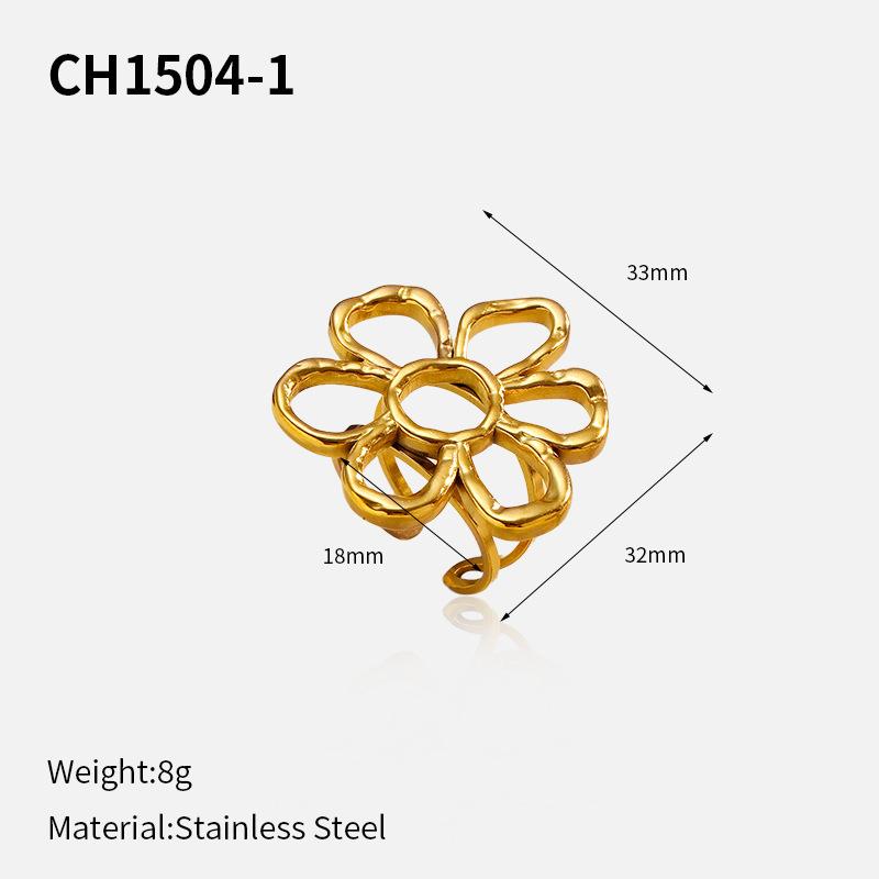 Fashion does not fade hollow stainless steel ring, high-end sense simple light luxury flower titanium steel ring jewelry women