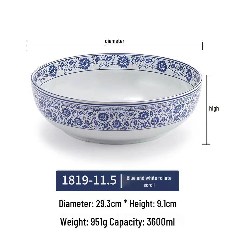 Blue & White Melamine Soup Bowl - Commercial Porcelain Imitation, Large Plastic Basin for Hotels & Restaurants