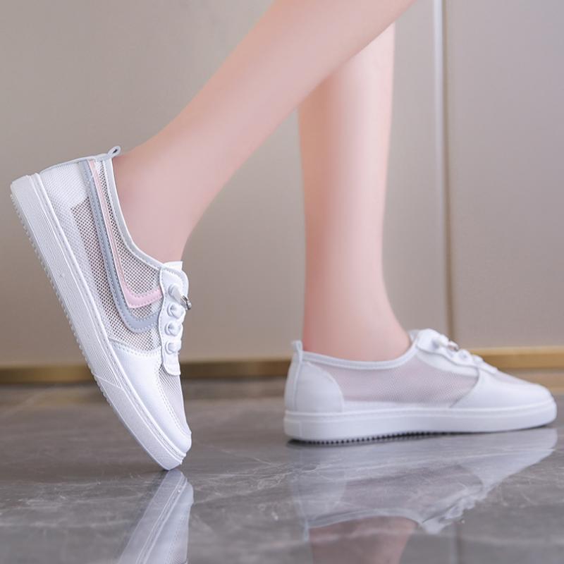 Summer Women's Mesh Shoes Fashionable and Versatile Sneakers Casual Breathable and Comfortable Flat White Shoes