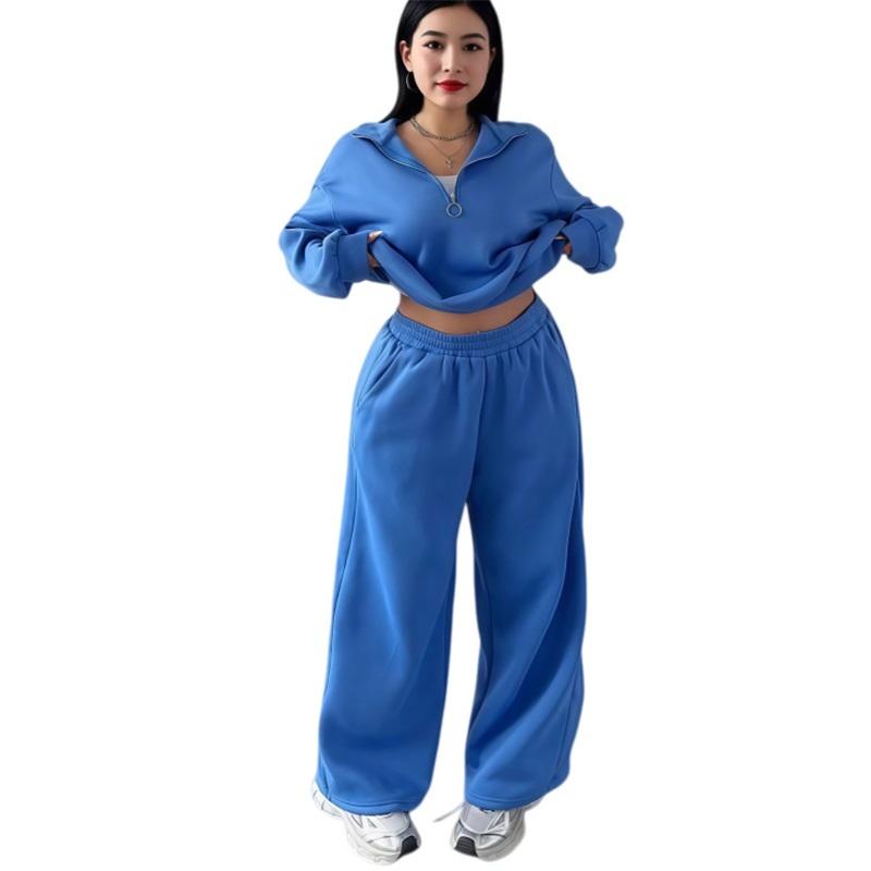 Women's 2 Piece Casual Tracksuit Half Zip Sweatshirt And Elastic Waist Wide Leg Pants Loungewear Set