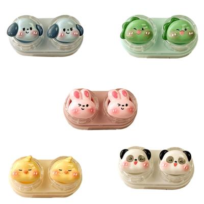 Travel Friendly Cartoon Contact Lenses Case Leakproof Hygienic Storage Case with Tweezer Wearing Tool for Daily Use