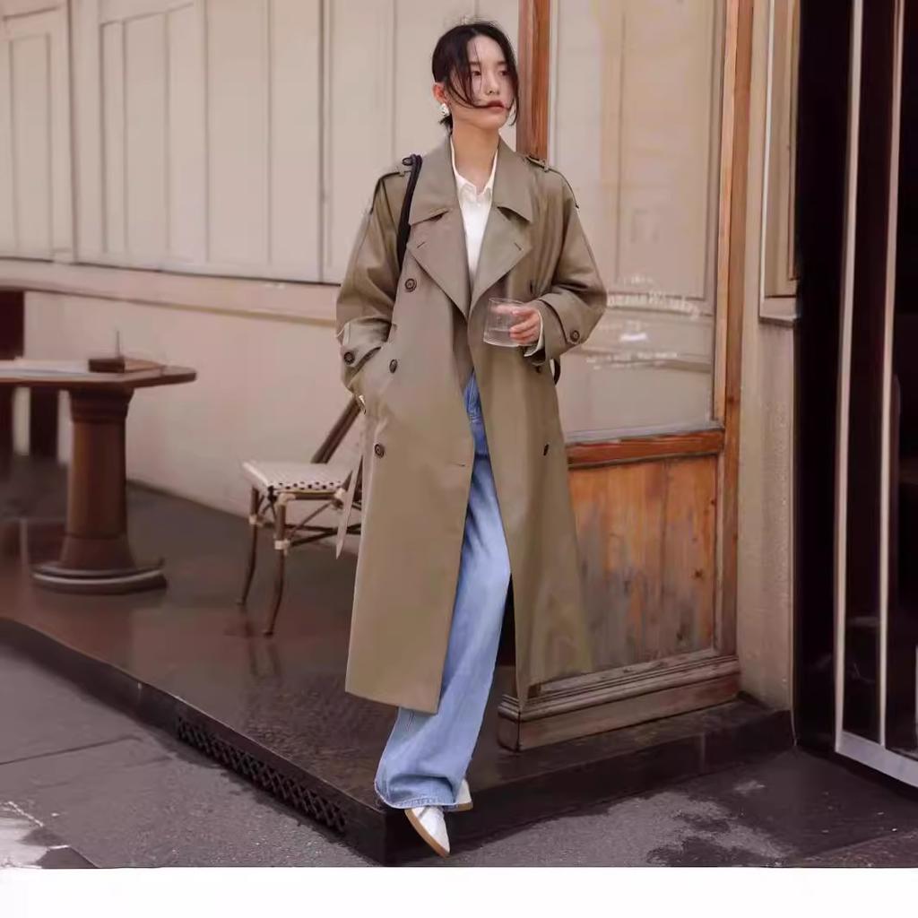 Spring New Models Are Now Popular In Plain Shipping, Twill Three-dimensional Silhouette Lapel, Medium and Long Trench Coat, Women's