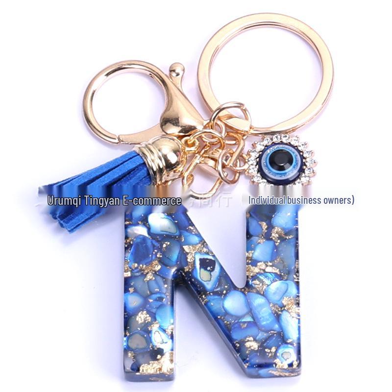 Cross-Border English Alphabet Resin Keychain with Gold Foil Demon Eye Pendant for Girls' Bags and Backpacks