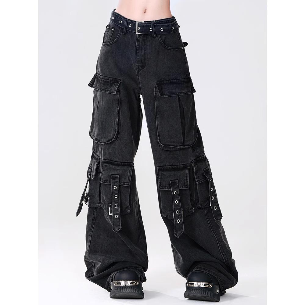 

Men s Trendy Loose-Fit Straight-Leg Denim Jeans with Multi-Pocket Design M чёрный