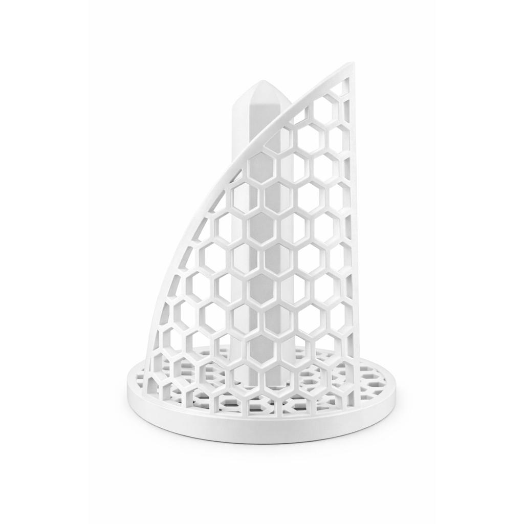 White Hexagonal Paper Towel Stand, Modern Design, for the Kitchen