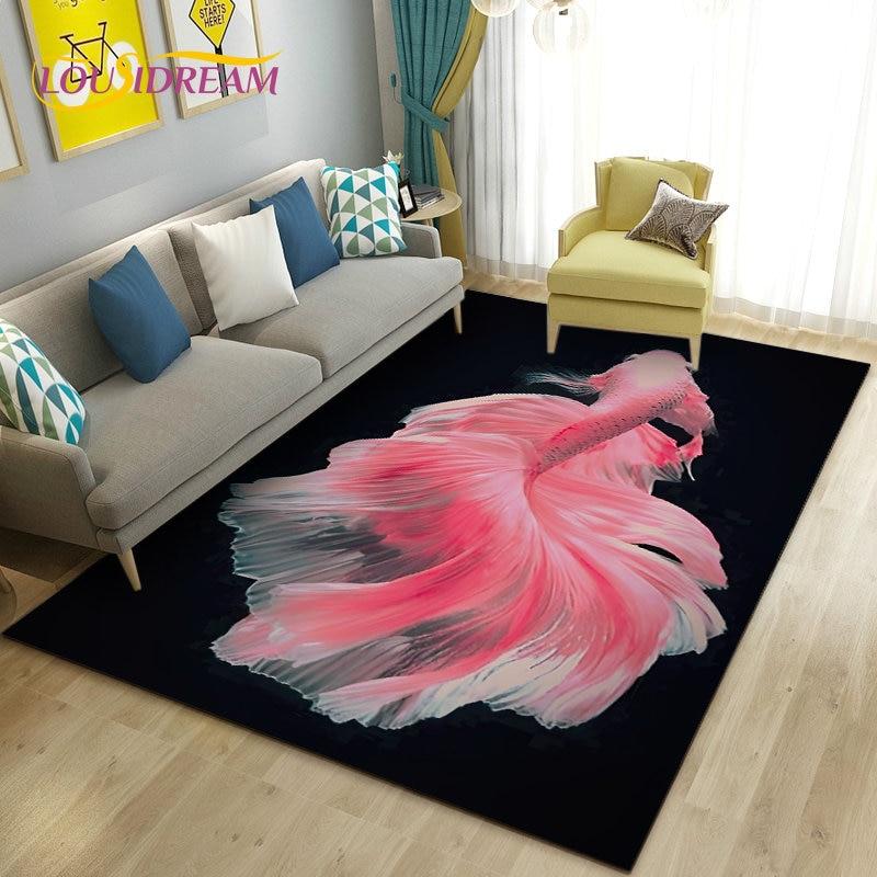 3D Fish Golden Arowana Betta Fish Area Rug,Carpet Rug for Living Room Bedroom Sofa Doormat Decor,Kid Play Non-slip Floor Mat