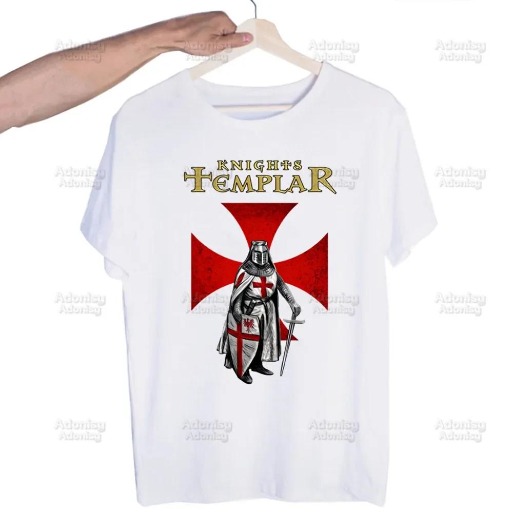 Medieval Knights Templar Printed T Shirt Men Retro Washed Tops Tees Harajuku Tshirt Streetwear Hip Hop Male T-shirts