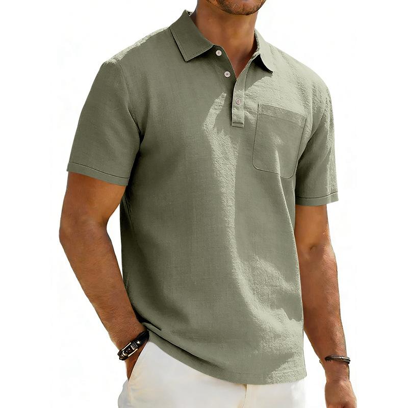Heren Lapel Poloshirt, Zomer Casual Korte Mouwen Zak T-shirt, Losvallend Top